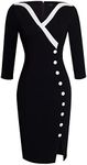 HOMEYEE Women's Elegant V-Neck Big Button Hem Split Slim Bodycon Casual Vintage Dress B335 (UK 12 = Size L, Black)