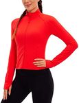 CRZ YOGA Butterluxe Womens Cropped Slim Fit Workout Jackets - Weightless Track Athletic Full Zip Jacket with Thumb Holes Dark Red Medium