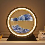 Moving Sand Art Picture, Round Glass 3D Hourglass Deep Sea Sandscape Painting with LED, Flowing Sand Painting Liquid Motion Table Lamp, Night Light Decoration for Desktop Home Office, 10 Inch (Blue)