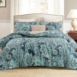 Whale Flotilla 7.5 Tog King Size Duvet Set, Soft Reversible Coverless Duvet with 2 Pillowcases, Paisley Printed Down Alternative Bedding Comforter Sets for All Seasons, Turquoise