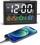 Digital Alarm Clock, with 5.5" Large LED Time Display, Adjustable Alarm Volume, 6 Level Brightness, Alarm Settings, USB Charger, Temperature Detect, Snooze, Clocks for Bedroom, Bedside, Desk, Black