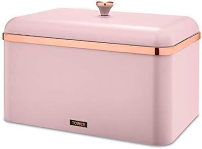 Tower T826130PNK Cavaletto Bread Bin with Removable Lid, Large Capacity, Durable Steel Body, Marshmallow Pink and Rose Gold