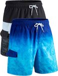 Men's 9" Quick Dry Swim Trunks with Mesh Lining and Cargo Pockets, Beach Shorts Bathing Suits, 2 Pack: Color Block/Tropical, X-Large