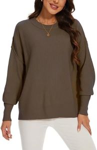 BERESIA Women's Crewneck Long Sleeve Oversized Sweaters 2024 Fall Side Slit Ribbed Knit Pullover Sweater Tops, Coffee, M