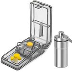 JohnBee Pill Cutter for Small or Large Pills - The Best Multiple Pill Splitter Ever - Design in The USA - Doubles as a Pill Box - Safety Shield Pill Cutter (Grey)