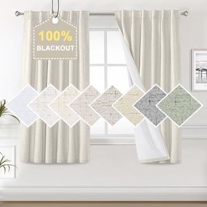 H.VERSAILTEX Linen Texture 63 Inches Curtains for Bedroom 100% Blackout Thermal Insulated Antique White Curtains Back Tab/Rod Pocket Darkening Curtains for Living Room Nursery 52x63 Inch (2 Panels)
