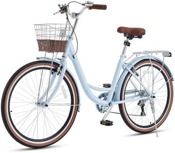 Viribus Womens Bike, 7 Speed Beach Cruiser Bike for Women, 26 inch Bicycle with Ratten Basket and Rack, Step Through City Commuting Bicycle for Female Ladies, Light Blue