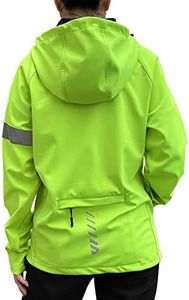 Wulibike Cycling Jackets for Womens Running Jacket Winter Thermal Reflective Hoodie Windproof Coat With 6 Pockets Green M