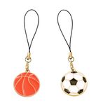 ONCRO® Pack of 2 pc Football & Basketball phone charms for smart phone mobile cover fits in necklace keychain hand bag sports keyring combo string hanging ball pendant for girls boys Lanyard