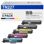 (with Chip) 5 Pack TN227 Toner Cartridges Replacement for Brother TN223 TN-227 TN-223 for Brother MFC-L3770CDW L3710CW L3750CDW HL-L3210CW L3290CDW L3270CDW L3230CDW Printer (TN-227 2BK, C/M/Y)