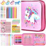 Hot Bee Colouring Pens Toys 56 PCS, Unicorn Gifts for Girls 3-7 Year Old, Stationery Set, Arts and Crafts for Kids, Travel Toys