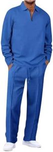 Mens Track Suits 2 Piece Set Waffle Quarter Zip White Track Suit Men's Sweatsuits 2 Piece Set Muscle Suit Men's Workout Clothes Leisure Suits for Men Fall Mens Clothes,01# Blue,Petite
