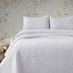 Brandream White Quilts Cotton King Size Farmhouse Matelasse Bedding Set Elegant Coverlet Bedspread Set 3-Piece