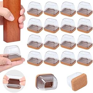 Ezprotekt 24 Pcs Rectangle Clear Silicone Chair Leg Floor Protectors Caps, Rectangle Felt Furniture Leg Pads Covers Cups for Chair Table -Anti-Scratches and No Noise (Fit L :1.3-1.7", W: 0.9-1.2")