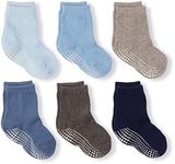 LA Active Boys and Girls Kids Non-Slip Grip Crew Socks for Newborn baby, Infants & Toddlers 3-6 Months - 6 Pairs - Boys