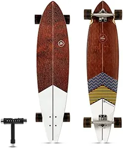 Magneto 40 Inch Pintail Longboard Skateboard | Dark Stained Hard Maple Core Long Board Deck | Cruiser Skateboards, Carver, Freestyle | Skateboard for Adults Teenagers Men Women | Free Skate Tool