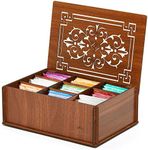 RoyalHouse Premium Wood (Hard MDF) Tea Storage Box Organizer (Brown), Eco-Friendly Multi-Functional Decorative Box, 9 Compartments For Assorted Variety Of Tea Bags and Small Items