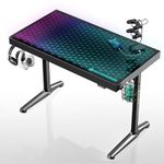 EUREKA ERGONOMIC RGB Led Gaming Desk, Music Sync Lights Up Tempered Glass Desktop, Home Office Computer Table W Controller Rack 4 USB Charging Ports, Easy to Assemble APP Control