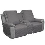 Easy-Going Recliner Loveseat Cover with Console, Reversible Couch Cover for Living Room, Split Sofa Cover for Each Seat with Elastic Straps for Kids, Dogs, Pets(2 Seater, Gray/Light Gray)