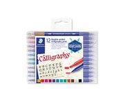 Staedtler Double-Ended Calligraphy Pen Pack of 12 Assorted Colours, Model: 3005 TB12 ST, Multicoloured