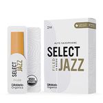 D’Addario Woodwinds - Organic Select Jazz Alto Saxophone Reeds - Alto Sax Reeds - Individually Sealed - Filed, Medium, Strength 2, 10-Pack