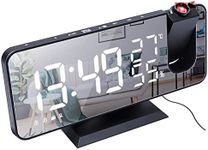 Projection Digital Alarm Clock with FM Radio,180° Projector,7'' LED Mirror Screen Big Digit,Auto Dimmer with USB Phone Charger,Dual Alarms Snooze Auto Timer,Small Desk Alarm Clock for Bedroom (Black)