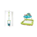 Bright Starts, Door Jumper - Bounce 'n Spring Deluxe with Padded Seat, Door Clamp, 6 Months + & Giggling Safari Walker with Easy Fold Frame for Storage, Ages 6 Months +