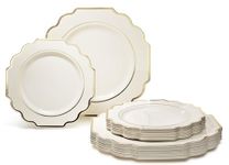 " OCCASIONS " 50 Plates Pack (25 Guests)-Heavyweight Wedding Party Disposable Plastic Plate Set -(25x10.5'' Dinner + 25x8'' Salad/Dessert) (Imperial Ivory & Gold)