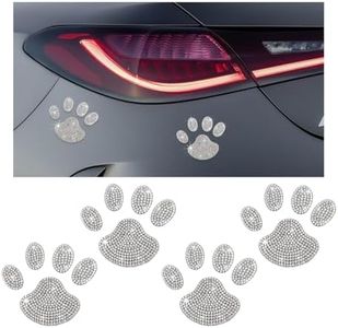 Suvnie 4 PCS Bling Dog Paw Car Decal, Crystal Rhinestone Dog Paw Print Stickers for Women Girls, Auto Bumper Window Laptops Decor Emblem Decal, Sparkly Exterior Car Accessories (White Diamond)