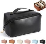 MINGRI Large Capacity Travel Cosmetic Bag for Women,Makeup Bag Travelling PU Leather Cosmetic Bag Waterproof,Multifunctional Storage Travel Toiletry Bag Skincare Bag, Black