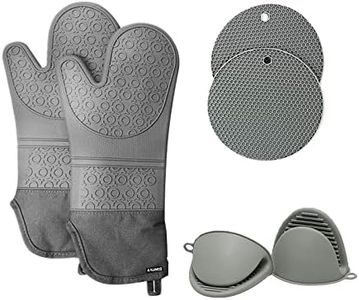 KALINCO Silicone Oven Mitts, Pot Holders and Oven Mitts Sets, Heat Resistant Gloves with Mini Cooking Pinch Mitts and Hot Pads, Potholders for Kitchen Baking, Cooking, BBQ