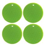 Generic Silicone Round Trivets Mat, 18CM, Green, Set of 4, Heat Resistant, Waterproof, Non-Slip, Flexible, Durable, Dishwasher Safe