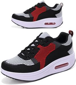 RUIDENG Comfortable Walking Shoes Women Stylish | Women's Platform Sneakers Daily Basis | 2 Inch Thick Rocker Bottom Grey Red Size 6.5