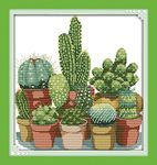 Stitchmelody 14CT Counted Cross Stitch Kits,DMC Unprinted Pattern Embroidery Set Needlework-Cactus 34cm×35cm