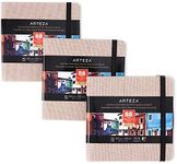 ARTEZA Watercolor Sketchbook, 3-Pack, 88 Pages Each, 5.5x5.5 Inches, Beige Watercolor Book, Hardcover 110lb/230gsm Watercolor Notebook