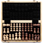 A&A 15" Magnetic Wooden Chess Set/Folding Board / 3" King Height German Knight Staunton Chess Pieces/Walnut & Maple Inlaid /2 Extra Queen