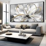 Large Painting White Flower Pictures Minimalist Wall Art Modern Framed Artwork for Living Room Bedroom Dining Room Office Decor 74x148 CM