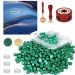 Yagugu Wax Seal Stamp Kit, 357Pcs Wax Sealing Sets with Wax Beads, Seal Stamp, Wax Seals Warmer, Spoon, Candles, Wax Seal Kit for Christmas Vintage Envelopes Letters Mailing Crafts Gift(Green)
