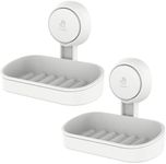 LEVERLOC Soap Holder Suction Cup for Shower, 2 Pack Soap Dish for Shower Wall Mounted NO-Drilling, Plastic Self Draining Removable Vacuum Suction Bar Soap Holder for Bathroom Bathtub Sink