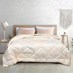 LINENWALAS Premium 300 GSM Block Printed Comforter, Super Soft Microfiber Filling Warm Bamboo Patchwork AC Blanket, Double Bed Size Lightweight, Breathable Winter Quilt (90” x 100”/ Blush Blooms)