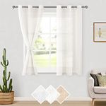 Hiasan Ivory Sheer Curtains 45 Inches Grommet Semi Transparent Casual Faux Linen Textured Light Filtering Window Curtains for Living Room, 42W x 45L,Set of 2 Panels