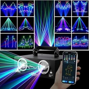 DJ Laser Lights with APP Control, Custom Laser Projector, 3D Animation,Beam Effect,DMX512, Full Color, Supports Text, Programming, Drawings, Sound Activated, Laser Machine for Disco Stage Karaoke Bars
