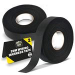 2pk Wiring Loom Tape for Car, Motorcycle & Electricals | 20m | Adhesive & Heat Resistant Black Cloth Tape | Tape Wiring Cloth Tape Black | Fabric Tape Adhesive | Car Loom Tape Wiring Harness Loom Tape