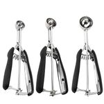 Small Cookie Scoop Set - 3 PCS Include 1 tsp / 2 tsp / 3tsp Cookie Dough Scoops, Cookies Scoops for Baking, Made of 18/8 Stainless Steel, Good Soft Grips, Quick Trigger Release