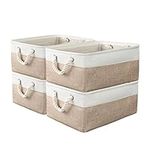 4 Pack Storage Bins & Fabric Storage Basket for Shelves - Decorative Baskets Storage Box Cubes Containers W/Handles for Closet Shelf Garage, Home, Office, Books, Bathroom (Beige/White 4 Pack)