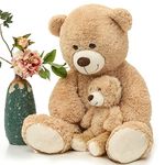 MorisMos Giant Teddy Bear Stuffed Animal, 100cm Light Brown Big Teddy Mommy with Baby Cuddly XXL Fluffy Teddies Plush Toy Large Fluffy Soft Bear Present for Kids Mom Birthday Deco