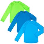 BIG ELEPHANT 3 Pack Kids Rash Guard Swim Shirt UPF 50+ Long Sleeve Rashguard Swimwear Surf Tops Sun Protection for Boys Girls, Neon Green/Sky Blue/Sapphire Blue, Large