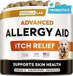 StrellaLab Dog Allergy Relief & Anti Itch Support Chews w/Omega 3: Real Ingredients, Real Taste! Skin & Coat Immune Supplement w/Fish Oil, Pumpkin & Enzymes — Developed by Experts - Made in USA -120Ct