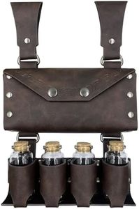 HiiFeuer Medieval Alchemy Faux Leather Belt Bag with 4 Cork Potion Vials, Fantasy Wizard Waist Pouch Side Pack for Halloween (Brown A)