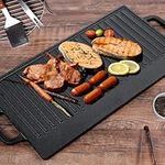 ALBERT AUSTIN Non-Stick 16" Cast Iron Reversible Griddle Plate/Pan | Grill BBQ Double Sided | Ideal for Grilled Egg, Bacon & Healthy Cooking